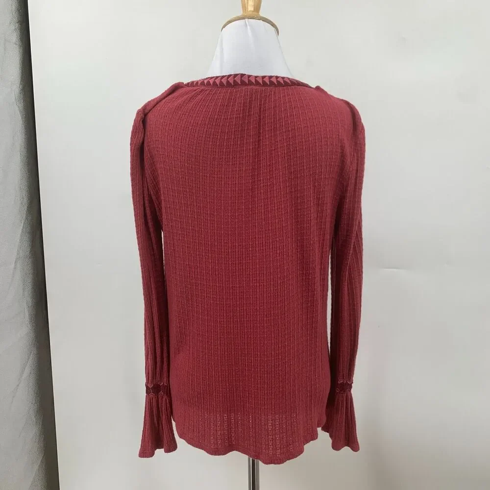 Lucky Brand Drop Needle Sweater Womens M Medium Rosy Embroidered Linen Blend